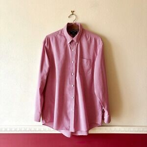 Buttoned Down Men's Supima Cotton Non-Iron Gingham Dress Shirt Red White 17.5 35